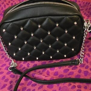Rebecca Minkoff Black Quilted Crossbody Bag with Silver Chain